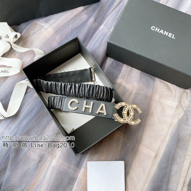 Chanel女士皮帶 香奈兒cc經典logo扣精品彈力扣腰帶  jjp1153